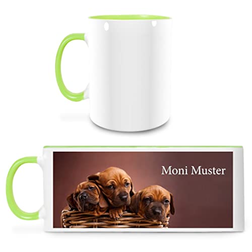 Manutextur Tasse mit Namen - personalisiert - Motiv Hund 03 - viele Farben & Motive - weiß/hellgrün - persönliches Geschenk mit Wunsch-Motiv und Wunsch-Name von Manutextur