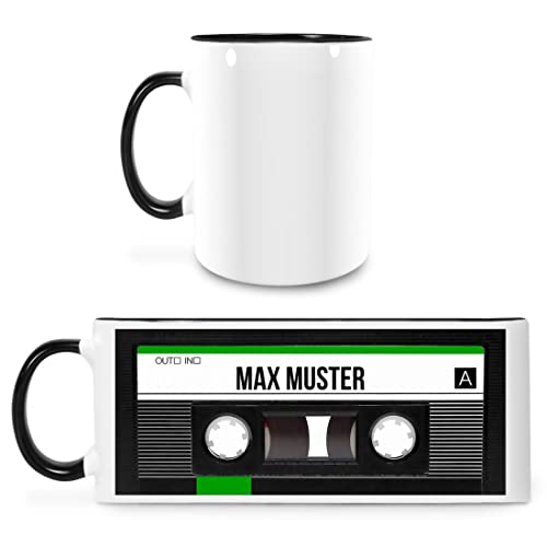 Manutextur Tasse mit Namen - personalisiert - Motiv Kassette 01 - viele Farben & Motive - weiß/schwarz - persönliches Geschenk mit Wunsch-Motiv und Wunsch-Name von Manutextur
