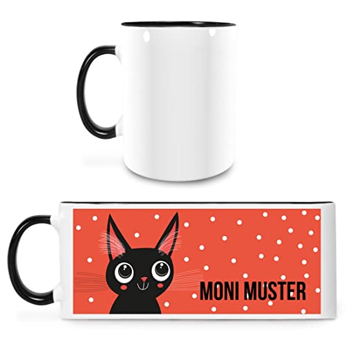 Manutextur Tasse mit Namen - personalisiert - Motiv Katze 03 - viele Farben & Motive - weiß/schwarz - persönliches Geschenk mit Wunsch-Motiv und Wunsch-Name von Manutextur