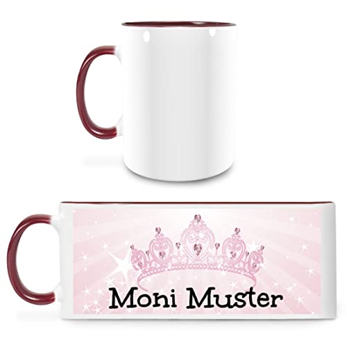 Manutextur Tasse mit Namen - personalisiert - Motiv Krone rosa - viele Farben & Motive - weiß/Marone - persönliches Geschenk mit Wunsch-Motiv und Wunsch-Name von Manutextur