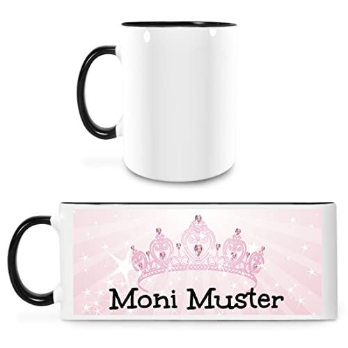 Manutextur Tasse mit Namen - personalisiert - Motiv Krone rosa - viele Farben & Motive - weiß/schwarz - persönliches Geschenk mit Wunsch-Motiv und Wunsch-Name von Manutextur