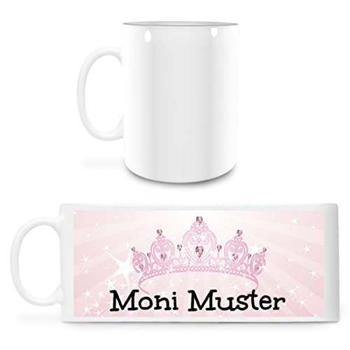 Manutextur Tasse mit Namen - personalisiert - Motiv Krone rosa - viele Farben & Motive - weiß - persönliches Geschenk mit Wunsch-Motiv und Wunsch-Name von Manutextur