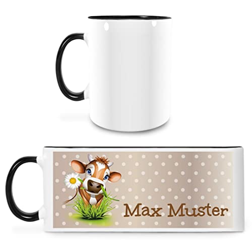 Manutextur Tasse mit Namen - personalisiert - Motiv Kuh 2 - viele Farben & Motive - weiß/schwarz - persönliches Geschenk mit Wunsch-Motiv und Wunsch-Name von Manutextur