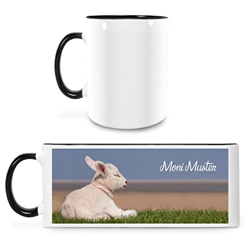 Manutextur Tasse mit Namen - personalisiert - Motiv Lamm - viele Farben & Motive - weiß/schwarz - persönliches Geschenk mit Wunsch-Motiv und Wunsch-Name von Manutextur