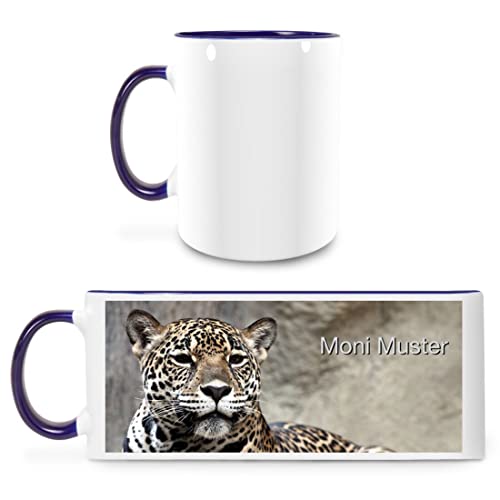 Manutextur Tasse mit Namen - personalisiert - Motiv Leopard - viele Farben & Motive - weiß/dunkelblau - persönliches Geschenk mit Wunsch-Motiv und Wunsch-Name von Manutextur