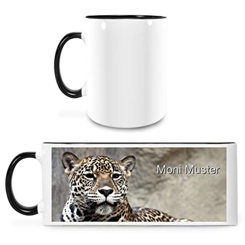 Manutextur Tasse mit Namen - personalisiert - Motiv Leopard - viele Farben & Motive - weiß/schwarz - persönliches Geschenk mit Wunsch-Motiv und Wunsch-Name von Manutextur
