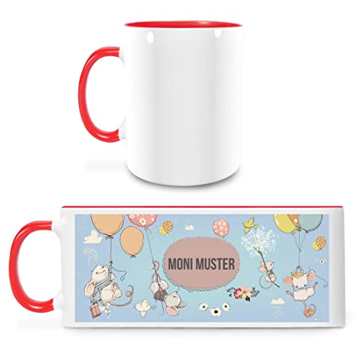 Manutextur Tasse mit Namen - personalisiert - Motiv Maus 01 - viele Farben & Motive - weiß/rot - persönliches Geschenk mit Wunsch-Motiv und Wunsch-Name von Manutextur