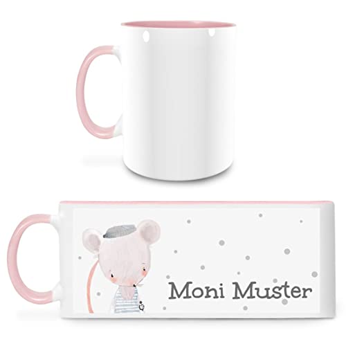 Manutextur Tasse mit Namen - personalisiert - Motiv Maus 02 - viele Farben & Motive - weiß/rosa - persönliches Geschenk mit Wunsch-Motiv und Wunsch-Name von Manutextur