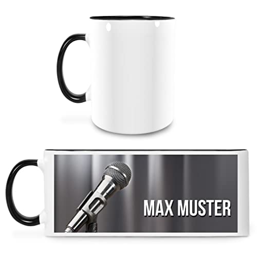 Manutextur Tasse mit Namen - personalisiert - Motiv Mikrofon 01 - viele Farben & Motive - weiß/schwarz - persönliches Geschenk mit Wunsch-Motiv und Wunsch-Name von Manutextur
