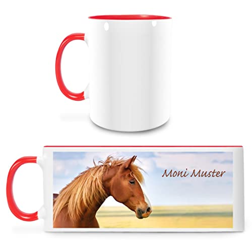 Manutextur Tasse mit Namen - personalisiert - Motiv Pferd 01 - viele Farben & Motive - weiß/rot - persönliches Geschenk mit Wunsch-Motiv und Wunsch-Name von Manutextur