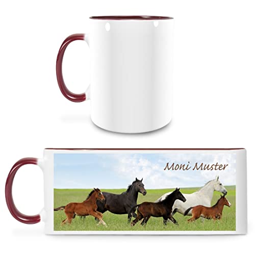 Manutextur Tasse mit Namen - personalisiert - Motiv Pferd 02 - viele Farben & Motive - weiß/Marone - persönliches Geschenk mit Wunsch-Motiv und Wunsch-Name von Manutextur