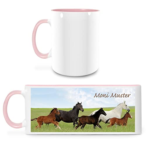 Manutextur Tasse mit Namen - personalisiert - Motiv Pferd 02 - viele Farben & Motive - weiß/rosa - persönliches Geschenk mit Wunsch-Motiv und Wunsch-Name von Manutextur