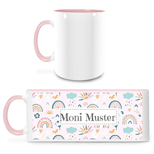 Manutextur Tasse mit Namen - personalisiert - Motiv Regenbogen rosa - viele Farben & Motive - weiß/rosa - persönliches Geschenk mit Wunsch-Motiv und Wunsch-Name von Manutextur