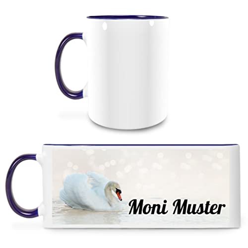 Manutextur Tasse mit Namen - personalisiert - Motiv Schwan - viele Farben & Motive - weiß/dunkelblau - persönliches Geschenk mit Wunsch-Motiv und Wunsch-Name von Manutextur