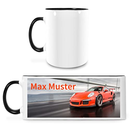 Manutextur Tasse mit Namen - personalisiert - Motiv Sportwagen 03 - viele Farben & Motive - weiß/schwarz - Größe - persönliches Geschenk mit Wunsch-Motiv und Wunsch-Name von Manutextur