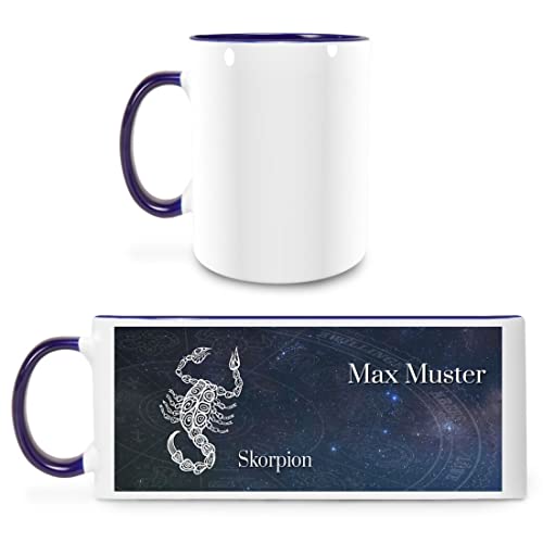 Manutextur Tasse mit Namen - personalisiert - Motiv Sternzeichen Skorpion - viele Farben & Motive - weiß/dunkelblau - Größe - persönliches Geschenk mit Wunsch-Motiv und Wunsch-Name von Manutextur