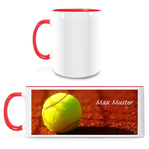 Manutextur Tasse mit Namen - personalisiert - Motiv Tennis 01 - viele Farben & Motive - weiß/rot - persönliches Geschenk mit Wunsch-Motiv und Wunsch-Name von Manutextur