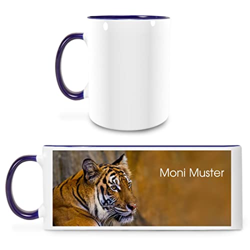 Manutextur Tasse mit Namen - personalisiert - Motiv Tiger - viele Farben & Motive - weiß/dunkelblau - persönliches Geschenk mit Wunsch-Motiv und Wunsch-Name von Manutextur