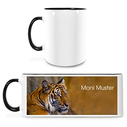 Manutextur Tasse mit Namen - personalisiert - Motiv Tiger - viele Farben & Motive - weiß/schwarz - persönliches Geschenk mit Wunsch-Motiv und Wunsch-Name von Manutextur