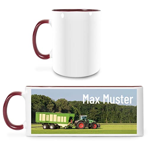 Manutextur Tasse mit Namen - personalisiert - Motiv Traktor 01 - viele Farben & Motive - weiß/Marone - Größe - persönliches Geschenk mit Wunsch-Motiv und Wunsch-Name von Manutextur