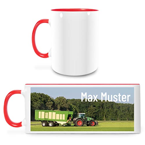 Tasse mit Namen - personalisiert - Motiv Traktor 01 - viele Farben & Motive - weiß/rot - Größe - persönliches Geschenk mit Wunsch-Motiv und Wunsch-Name Tasse mit Namen - personalisiert - Motiv Traktor 01 - viele Farben & Motive - weiß/rot - Größe - persönliches Geschenk mit Wunsch-Motiv und Wunsch-Name von Manutextur