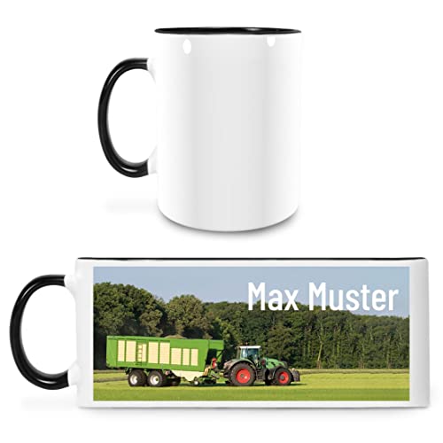 Manutextur Tasse mit Namen - personalisiert - Motiv Traktor 01 - viele Farben & Motive - weiß/schwarz - Größe - persönliches Geschenk mit Wunsch-Motiv und Wunsch-Name von Manutextur