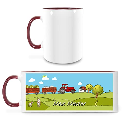 Manutextur Tasse mit Namen - personalisiert - Motiv Traktor - viele Farben & Motive - weiß/Marone - persönliches Geschenk mit Wunsch-Motiv und Wunsch-Name von Manutextur