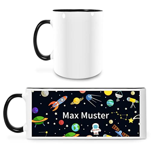 Manutextur Tasse mit Namen - personalisiert - Motiv Weltraum - viele Farben & Motive - weiß/schwarz - persönliches Geschenk mit Wunsch-Motiv und Wunsch-Name von Manutextur