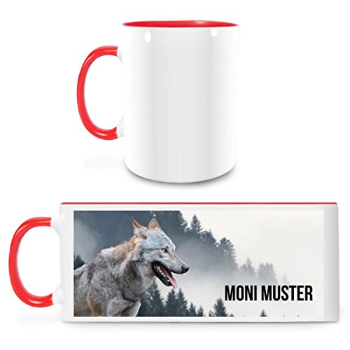 Manutextur Tasse mit Namen - personalisiert - Motiv Wolf - viele Farben & Motive - weiß/rot - persönliches Geschenk mit Wunsch-Motiv und Wunsch-Name von Manutextur