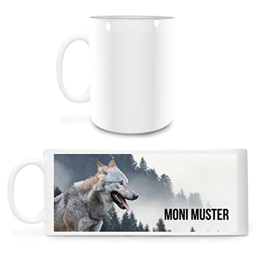 Manutextur Tasse mit Namen - personalisiert - Motiv Wolf - viele Farben & Motive - weiß - persönliches Geschenk mit Wunsch-Motiv und Wunsch-Name von Manutextur
