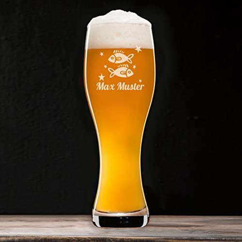 Manutextur Weizenglas Taverna - mit Name - Motiv Sternzeichen Fische 02 - Weizen-Bierglas mit Gravur - Weißbierglas - personalisiert - graviert - persönliches Geschenk von Manutextur