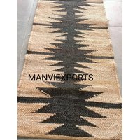 Handgemachter Natur Mit Schwarzem Hanf Jute Läufer, Teppich von ManviExports