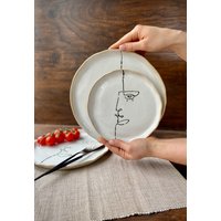 Picasso Inspiriertes Geschirrset Mit 3 Teilen, Einzigartiges Steingutset Zum Abendessen Snack/Dessertteller Und Suppenschüssel, Skulpturierte von ManyaMadeStudio