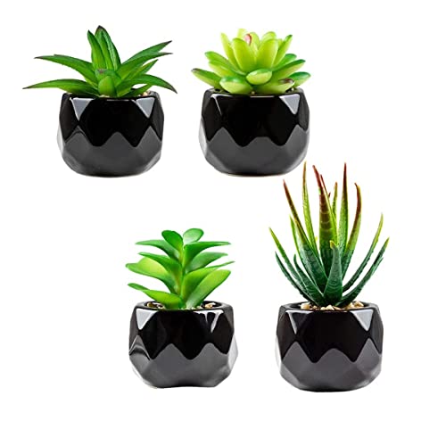 Artificial Succulents Plants with Black Ceramic Pot, Set of 4 Small Fake Plants, Decor for Office, Desk, Window Sill, Table, Bathroom, Balcony, Kitchen von ManyuGas