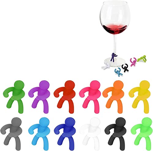 MaoNativey Weinglas Mark, 12 Stück Weinglasmarkern aus Silikon in menschlicher Form, Wiederverwendbare Weinglasmarker zum Identifizieren und Dekorieren von Getränken auf Partys von MaoNativey