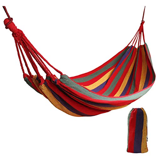 MaoXinTek Hängematte Outdoor Baumwolle Für 1 Personen 190 x 80 cm, Belastbarkeit bis 150 kg Tragbare mit Tragetasche, Single Swing Bed in Strand, Terrasse, Veranda, Garten oder Hinterhof Lounging von MaoXinTek