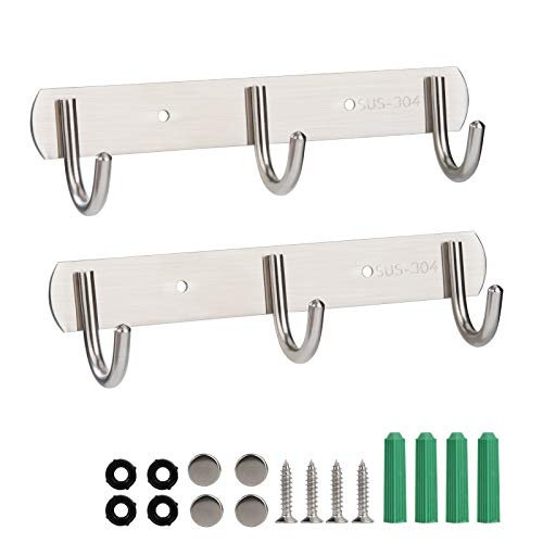 MaoXinTek Hakenleiste Kleiderhaken mit 3 Haken, Rostfreiem Garderobenhaken Edelstahl Wand-Garderobe Platzsparende Garderobenleiste für Schlafzimmer Schrank Badezimmer Küche, 2 Pack von MaoXinTek