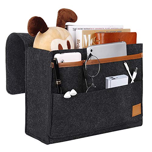 MaoXinTek Betttasche, Filz Bett Caddy Organizer zum Einhängen Nachttisch Tasche Sofa-Bett Dicke Filz Anti-Rutsch für Buch, Zeitschriften, iPad, Handy, Fernbedienung, Dunkelgrau von MaoXinTek