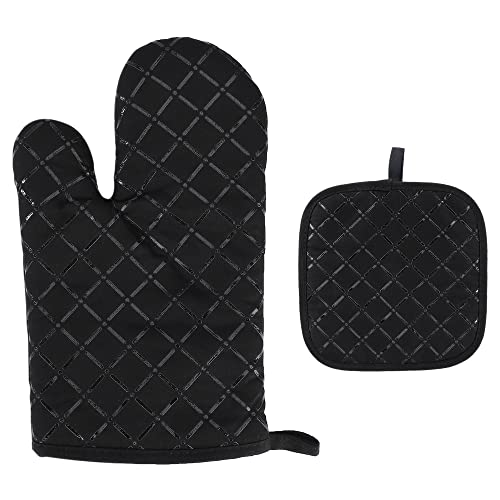 Ofenhandschuhe Anti-Rutsch Topfhandschuhe Silikon Grillhandschuhe mit opflappen für Kochen, Backen, Grillen 4Pcs Schwarz von MaoXinTek