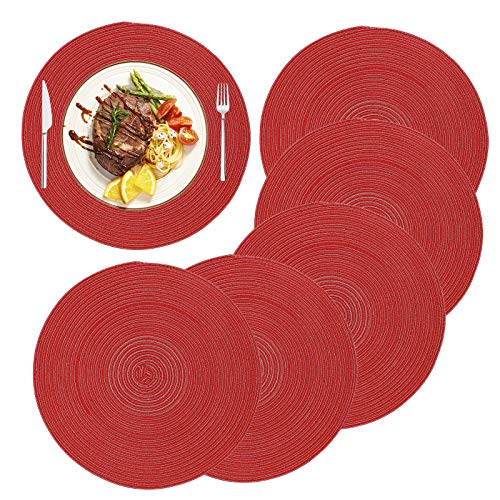MaoXinTek Runde Platzdeckchen Baumwolle Tischsets 14 inch Pflegeleicht Abwaschbar Geflochtene Platzsets für Küche Speisetisch, Party Dekor (6er Set) von MaoXinTek