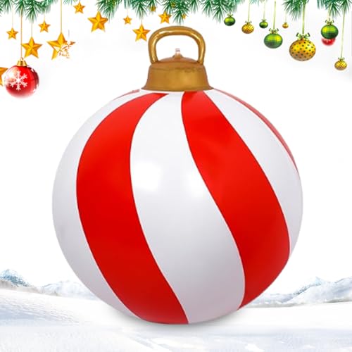 Maodom Aufblasbare Weihnachtskugel | 60 cm Weihnachtsdekoration Kugel Deko | Rot Weiße Festliche Deko für Garten Wohnzimmer Winterfest | Party Vorgarten Fest Dekoration von Maodom