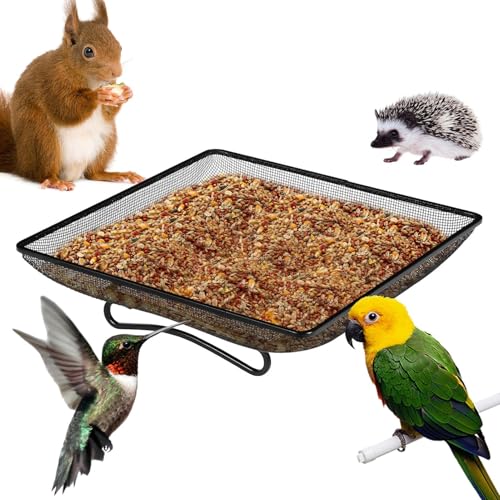 Maodom Outdoor Vogelfutterhaus - Bodennah Kolibri-Futterstelle Mit Metallgitter - Metall Futterstation Quadratisches Netz Tablett, Futterspender Für Gartendeko Kaninchen Eichhörnchen von Maodom
