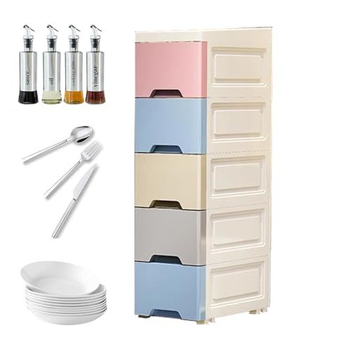 Maodom Stehende Badezimmerschränke, Schmaler Küchenaufbewahrungsschrank mit Rollen, 5-Ebenen Schubladen-Design Vertikaler Organisationsturm für Geschäfte, Wohnheime, Schlafzimmer, Wohnzimmer und mehr von Maodom