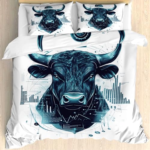 Maohryzed Abstrakter Stier Bettwäsche 240x220cm 3teilig, Soft Kuh Tiere Bettbezug, Warme Winter Bettwäsche-Sets, Microfaser Wendebettwäsche mit Reißverschluss und 2 Kissenbezüge 80x80 cm von Maohryzed