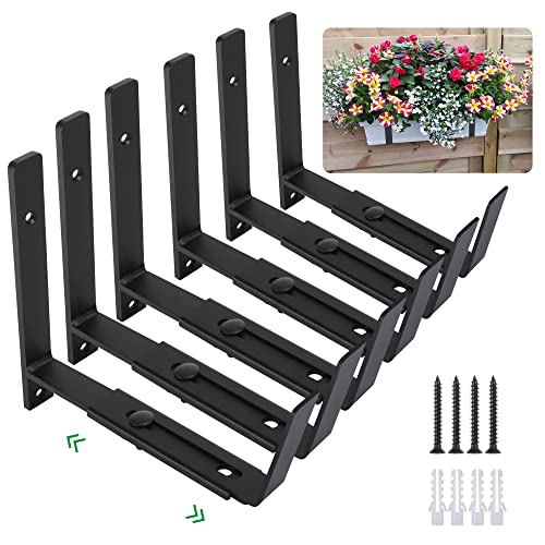 Maotong Verstellbare Blumenkastenhalterungen für Fenster, robuste Wandhalterung, Blumenkastenhalter für Pflanzkasten, Tiefe (von vorne nach hinten), 15,2 bis 30,5 cm, Schwarz, 6 Stück von Maotong