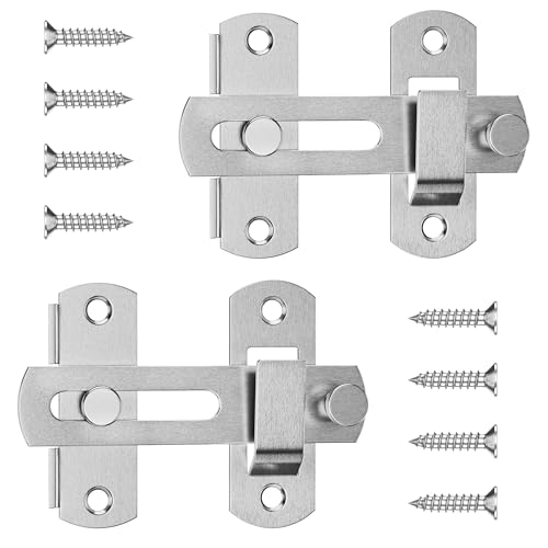 MaozyHomie 10,2 cm Flip-Riegel, 180 Grad Klappriegel, Scheunentürschloss, robuster SUS304 Edelstahl, Klapp-Schieberiegel, Bolzenschnallenschloss für Scheunen-Schiebetüren, gebürstetes Nickel, 2 Stück von MaozyHomie