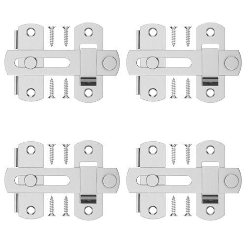 MaozyHomie 10,2 cm Flip-Riegel, 180 Grad Klappriegel, Scheunentürschloss, robuster SUS304 Edelstahl, Klappschieberiegel, Bolzenschnallenschloss für Scheunen-Schiebetüren, gebürstetes Nickel, 4 Stück von MaozyHomie