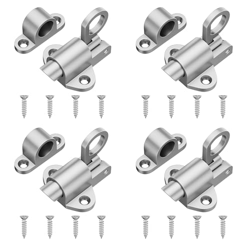 MaozyHomie Selbstschließende Riegel, silberfarbenes Federtürschloss, Aluminiumlegierung, belastbarer Bolzenriegel für Tor, Fenster und Schrank, Sicherheitsschloss mit Schrauben, 4 Stück von MaozyHomie
