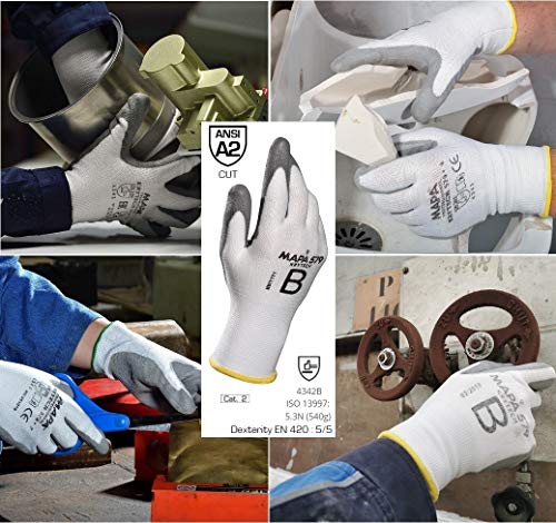 MAPA Professional KRYTECH 579 – Polyurethan-Handschuhe mit leichter Schnittfestigkeit für die Bereiche Automobilindustrie, Maschinenbau und Papierindustrie, weiß, Größe 7, (1 Paar), Schutzhandschuhe von Mapa