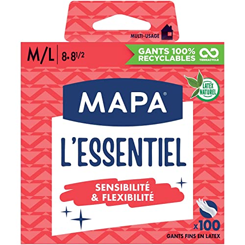 Mapa - L'Essentiel Handschuhe aus Naturlatex, gepudert – Sensibilität und Flexibilität – Box mit 100 Handschuhen – Größe M/L von MAPA